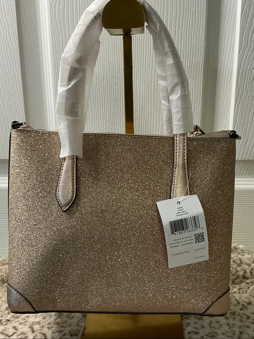 Kate Spade Shimmy Glitter Satchel (Style K4625) With Structured Top Handles.